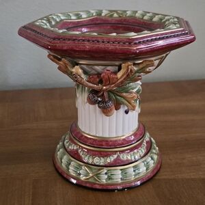 Vintage Fitz and Floyd equestrian chestnut fall pillar ceramic candleholder